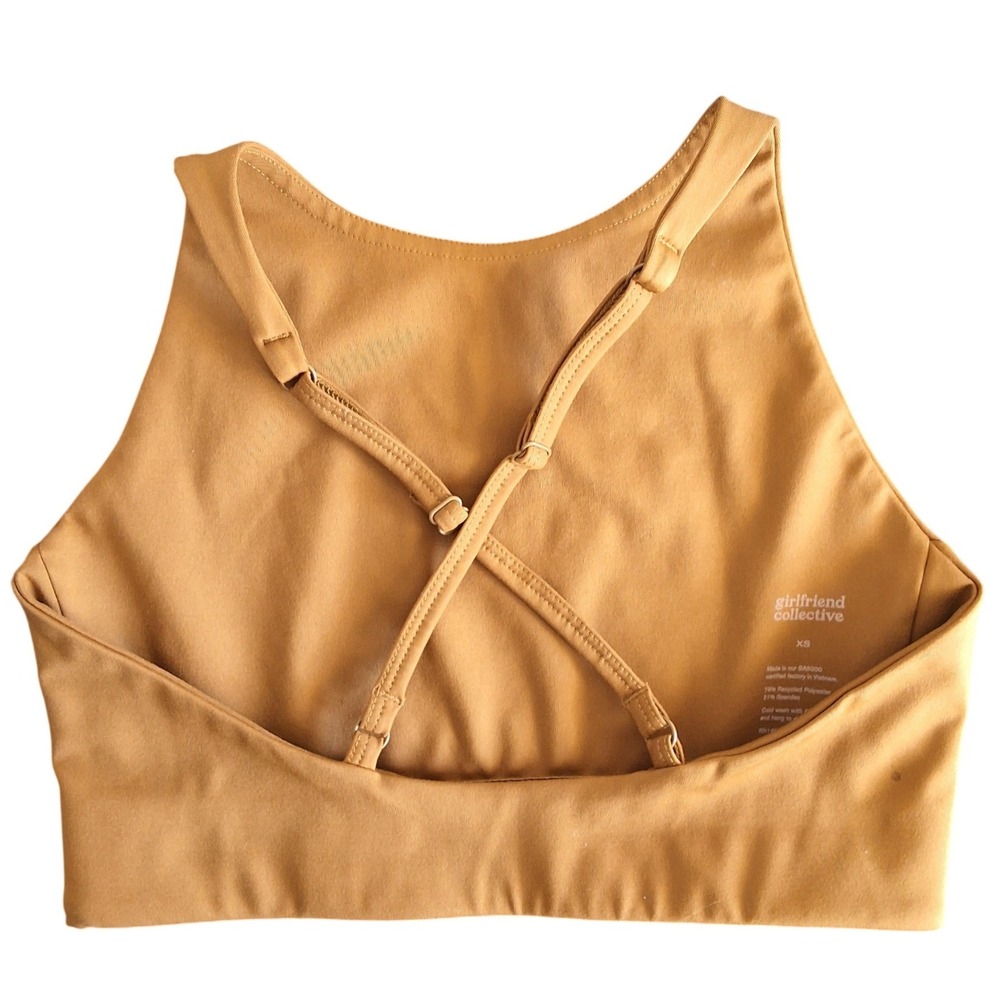 Girlfriend Collective High Neck Sports Bra Mustard Yellow Strappy Back XS - Picture 2 of 4